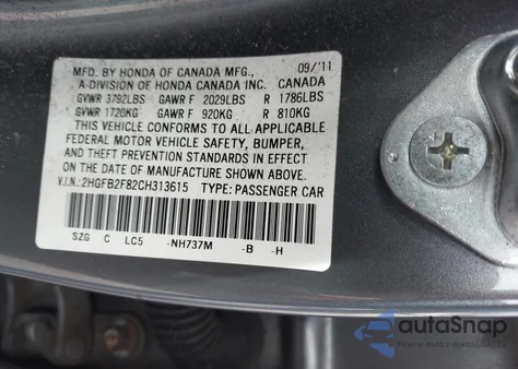 2012 Honda Civic Ex из США, поврежденный, VIN 2HGFB2F82CH313615